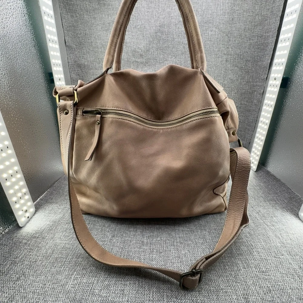 Gianni Notaro Bag Large Nude Leather Hobo Crossbody Shoulder Purse Made in Italy